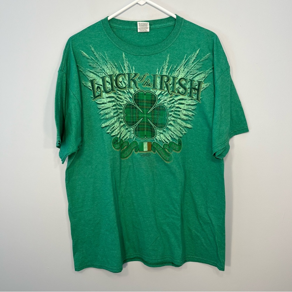Luck of the Irish Shirt Mens Extra Large Green Crew Neck Cotton Outdoor Casual